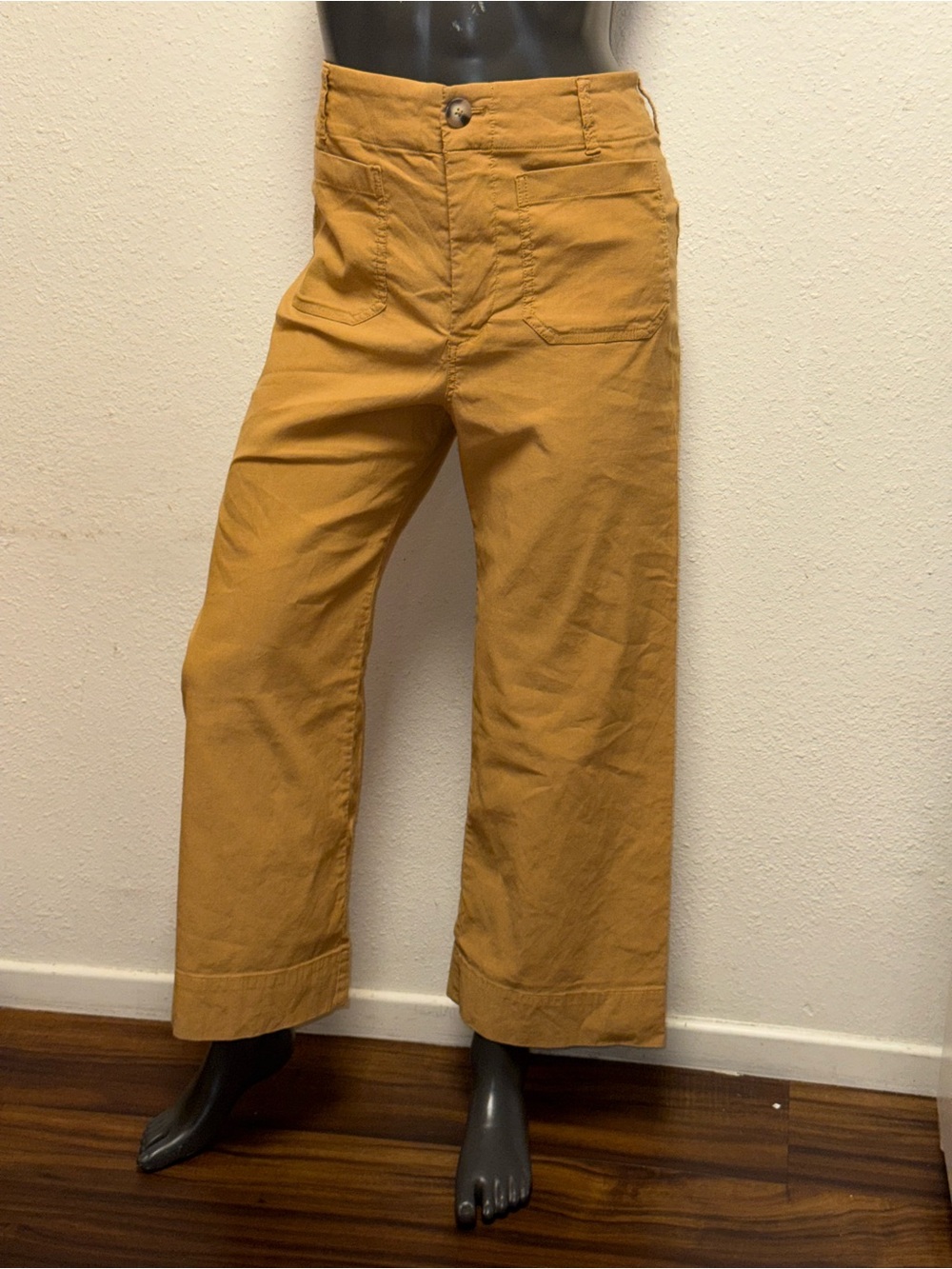 Maeve Wide-Leg Cotton Pants in Mustard